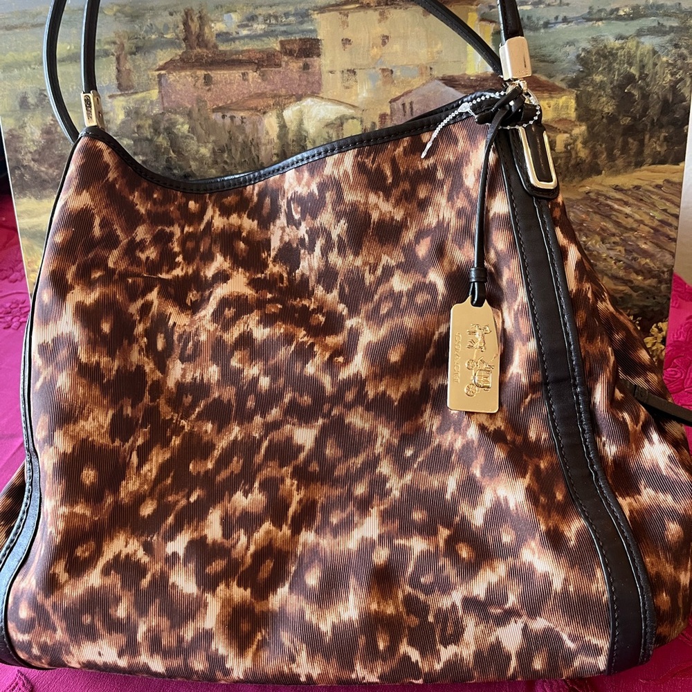 Coach Leopard Print Bag with Gold Accent